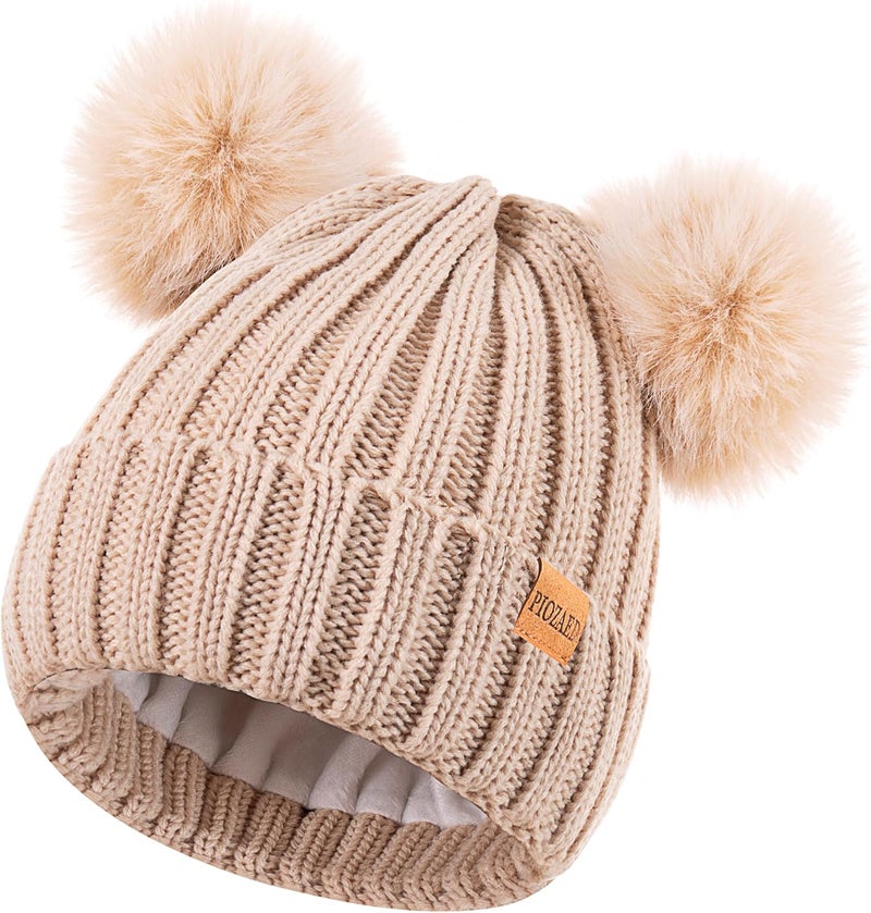 PIOZAED Women's Winter Warm Knit Beanie with Faux Fur Pom Skull Cap Cozy Fleece Lined Hat for Women - Image 1